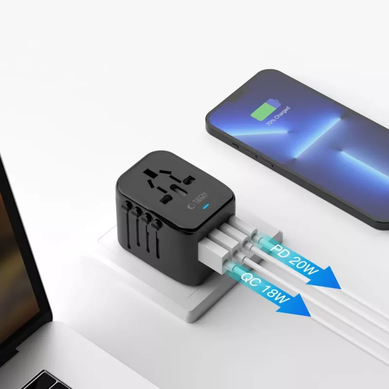 TECH-PROTECT TA200 Travel Adapter EU / UK / US / AU Black