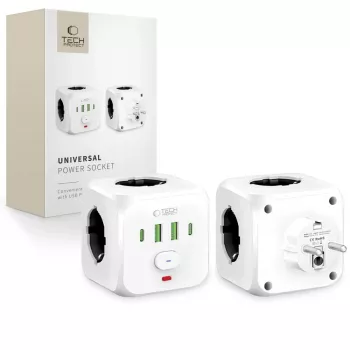 TECH-PROTECT PCL3X4 Steckdosenleiste 3 Schuko-Steckdosen 2 USB-A 2 USB-C 2m Weiß