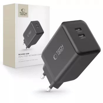 TECH-PROTECT NC45W-GAN 2-Port Netzwerkladegerät PD 45W Schwarz