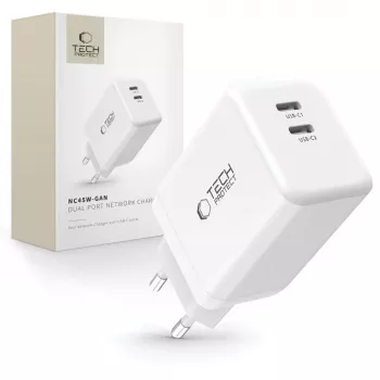 TECH-PROTECT NC45W-GAN 2-Port Netzwerkladegerät PD 45W Weiß