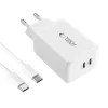 TECH-PROTECT NC45W-GAN 2-Port Netzwerk-Ladegerät PD 45W + USB-C Kabel Weiß