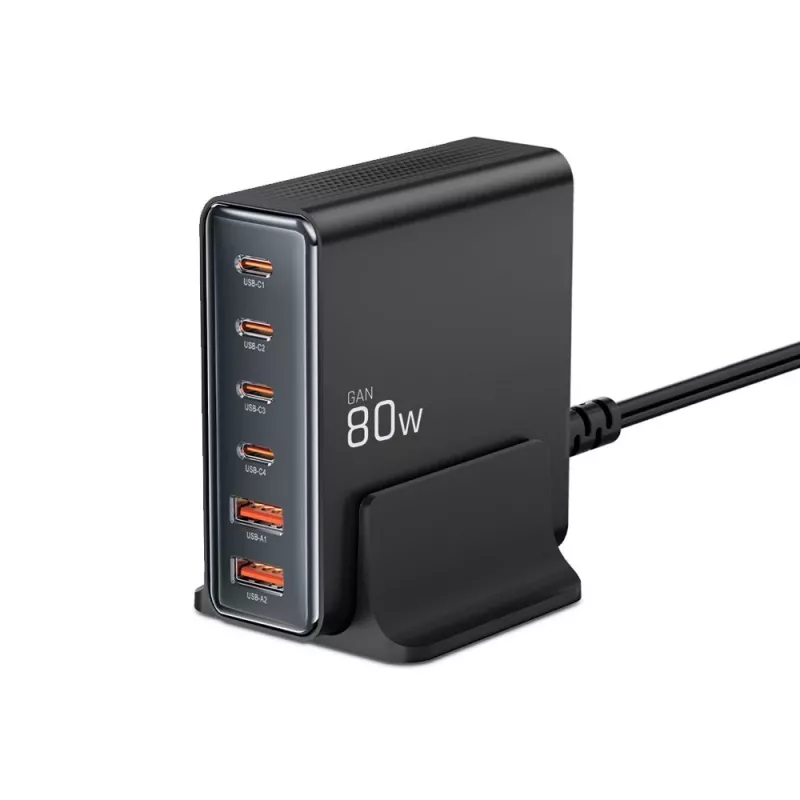 Tech-Protect DC80W-GAN 6-PORT GaN 80W USB-C Charger Black