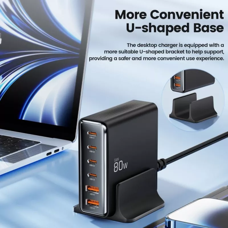 Tech-Protect DC80W-GAN 6-PORT GaN 80W USB-C Charger Black