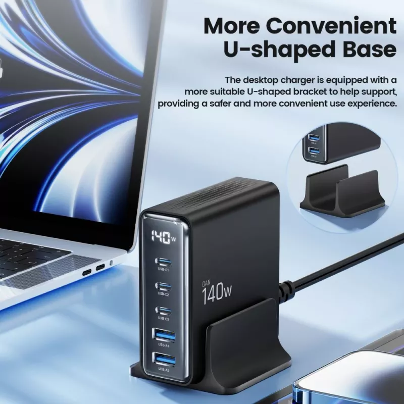 TECH-PROTECT DC140W-GAN 5-Port Desktop Charger PD 140W / QC3.0 Black