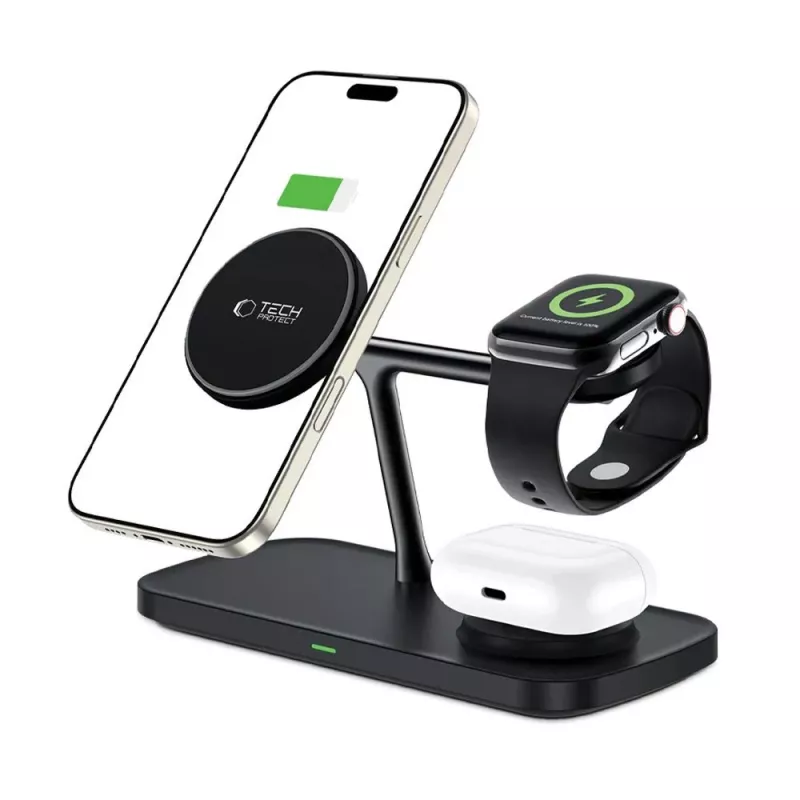 TECH-PROTECT QI15W-A45 3in1 Magnetic MagSafe Wireless Charger Black