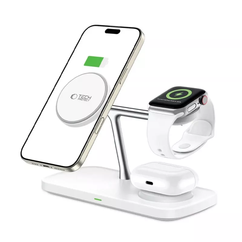 TECH-PROTECT QI15W-A45 3-in-1 Magnetic MagSafe Wireless Charger White
