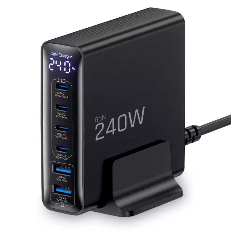 TECH-PROTECT DC240W-GAN 6-Port Desktop Charger PD 240W / QC3.0 Black