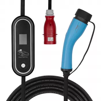 Akyga AK-EC-22 mobiles EV-Ladegerät, Typ 2, CEE-5-Pin-Stecker, dreiphasig, 32 A, 22 kW, LCD, 5 m