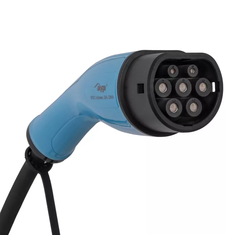 Akyga AK-EC-22 mobiles EV-Ladegerät, Typ 2, CEE-5-Pin-Stecker, dreiphasig, 32 A, 22 kW, LCD, 5 m