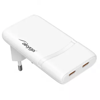 Akyga AK-CH-32 flaches GaN-USB-C-Ladegerät 65 W, 2 x USB-C PD, Weiß