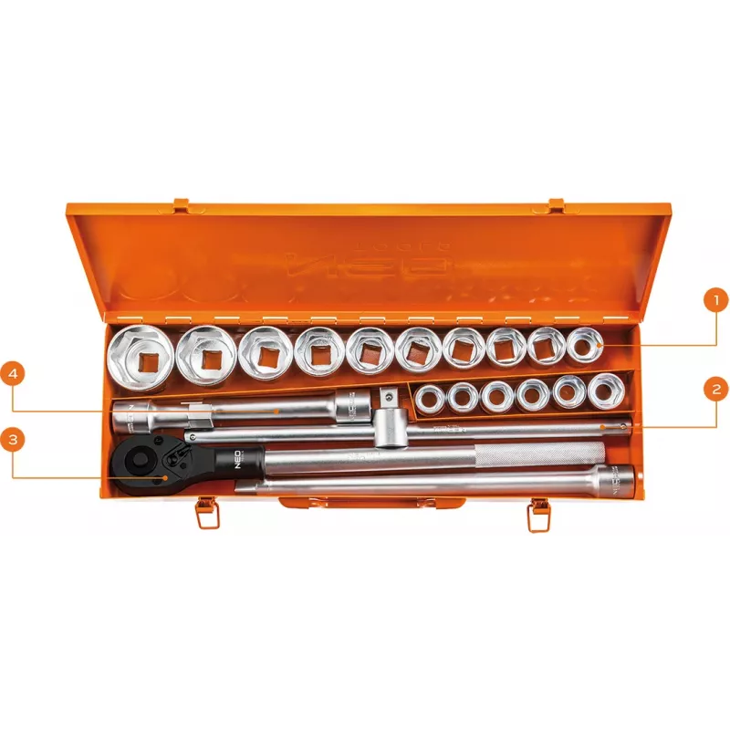 NEO TOOLS Steckschlüsseleinsätze 3/4 Zoll, 21-teilig