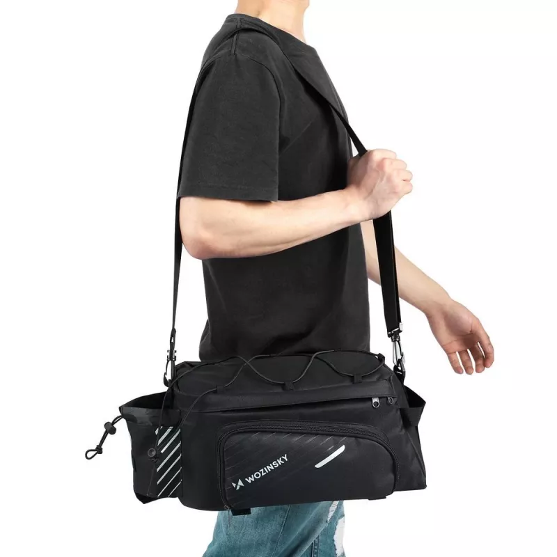Wozinsky Fahrradgepäckträgertasche 9L mit Schultergurt und Regenhülle Schwarz (WBB22BK)
