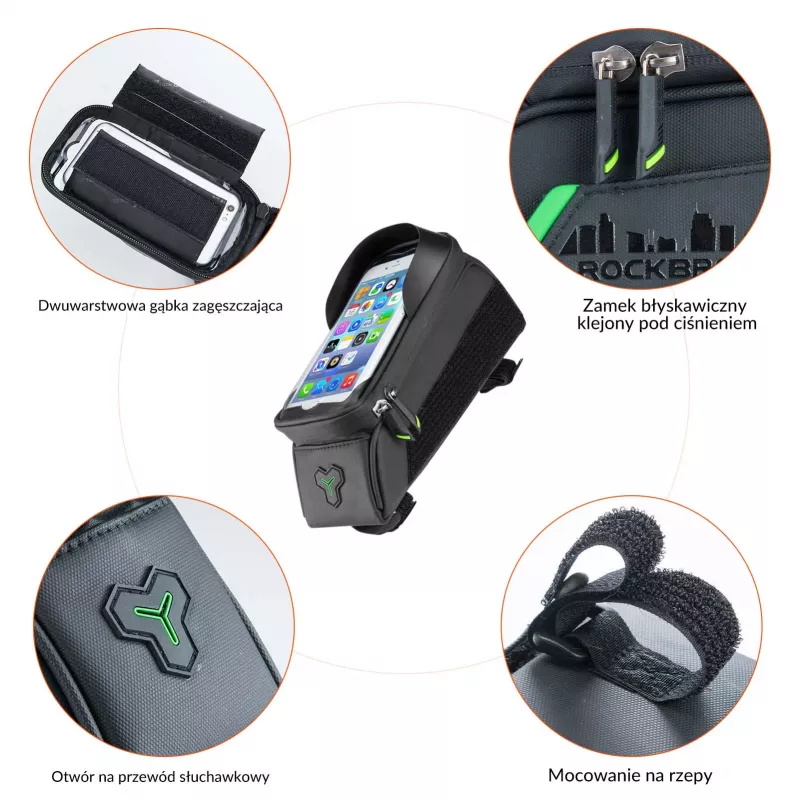 ROCKBROS Fahrrad-Rahmentasche 029-1BK mit Handytasche - Schwarz