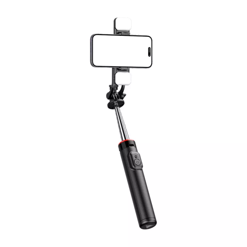 HURTEL Selfie Stick WC13YDS Teleskopstativ 1,3 m mit doppeltem LED-Licht und Handyhalter - Schwarz