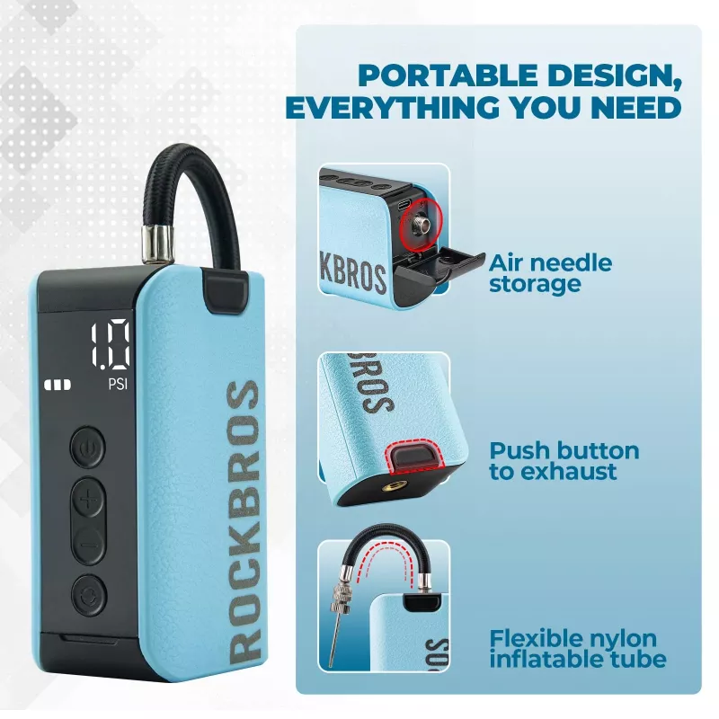 ROCKBROS Elektrische Luftpumpe 42520006001 Digitaler Kompressor für Bälle/Luftballons - Blau