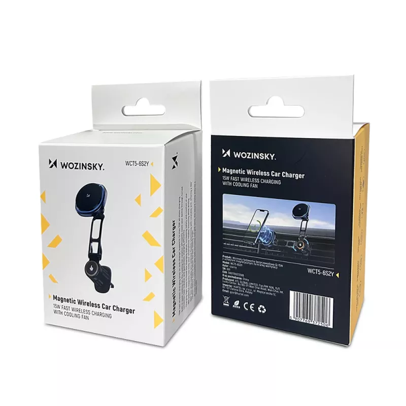 Wozinsky WCT5-6S2Y Car Mount mit Qi/MagSafe 15W Wireless Charger und Lüfter für Lüftungsschlitze - Schwarz