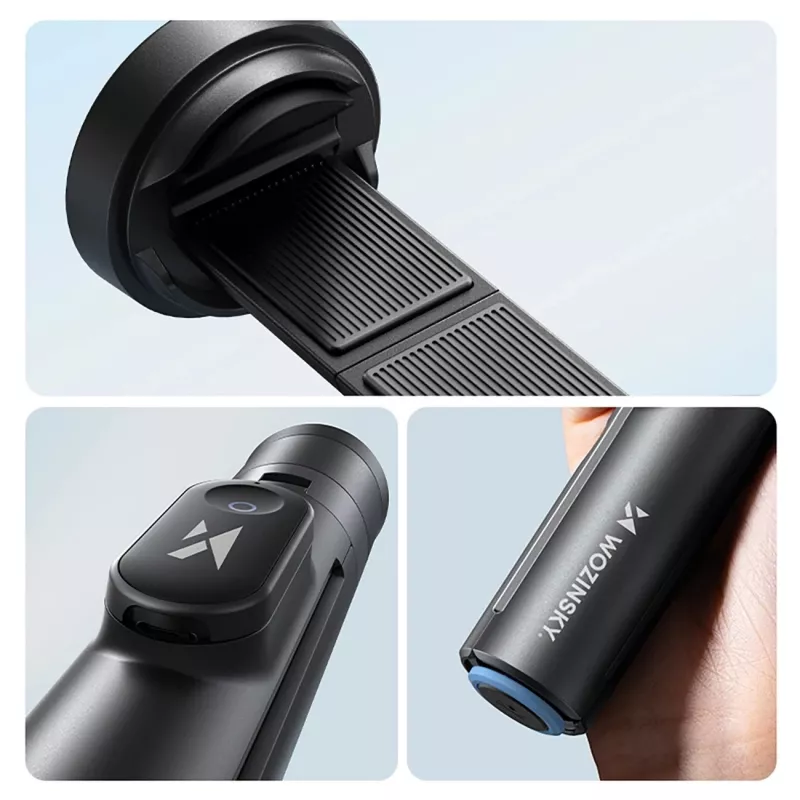 Premium Selfie Stick Wozinsky WRZP1 mit automatisch ausklappbaren Beinen, Stativfunktion, 1,7 m - Schwarz