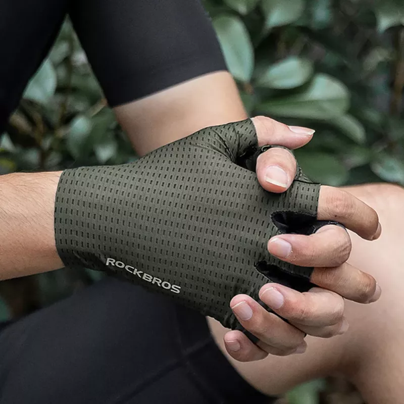ROCKBROS Atmungsaktive Kurzfinger-Fahrradhandschuhe, Größe XL, Grün