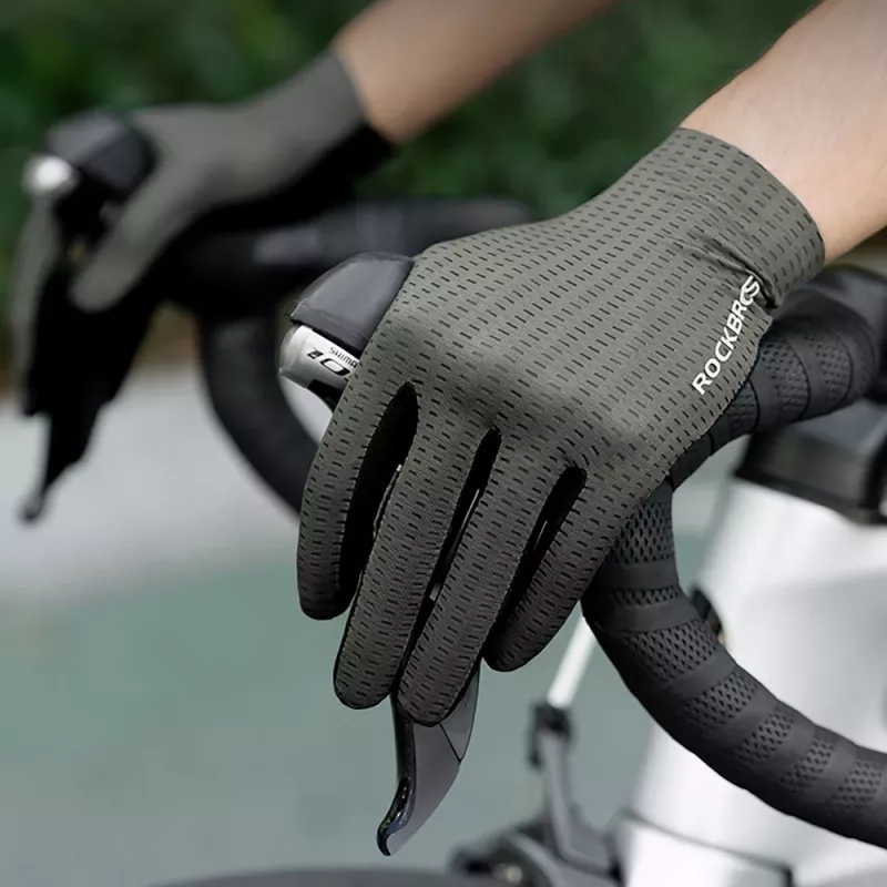 ROCKBROS Fahrradhandschuhe Atmungsaktiv Vollfinger Größe L Grau