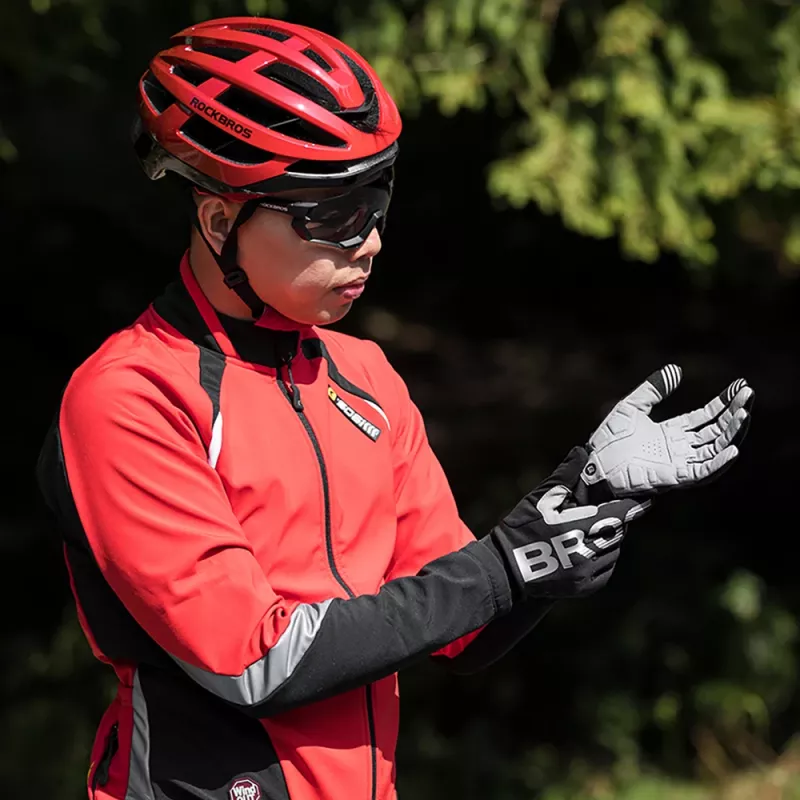 ROCKBROS Winter-Fahrradhandschuhe, Full Finger, Thermo-Fleece, XL, Schwarz/Grau