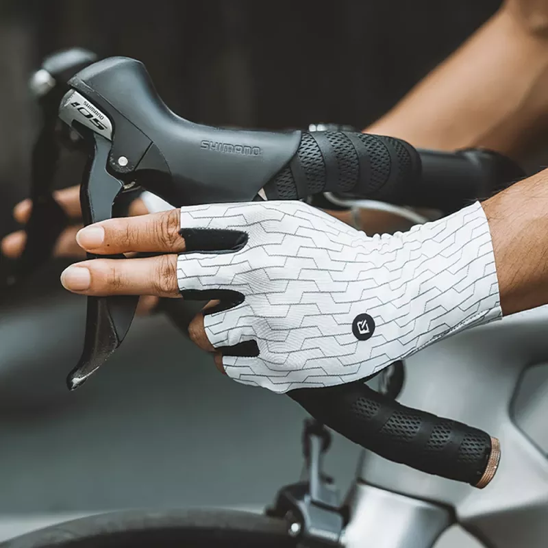 ROCKBROS Fahrradhandschuhe für Rennrad, halbe Finger, Größe L, Weiß Schwarz