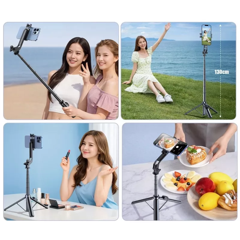 Wozinsky Selfie Stick WC1Y30S Teleskopstativ 1,3m mit Handyhalter - Schwarz