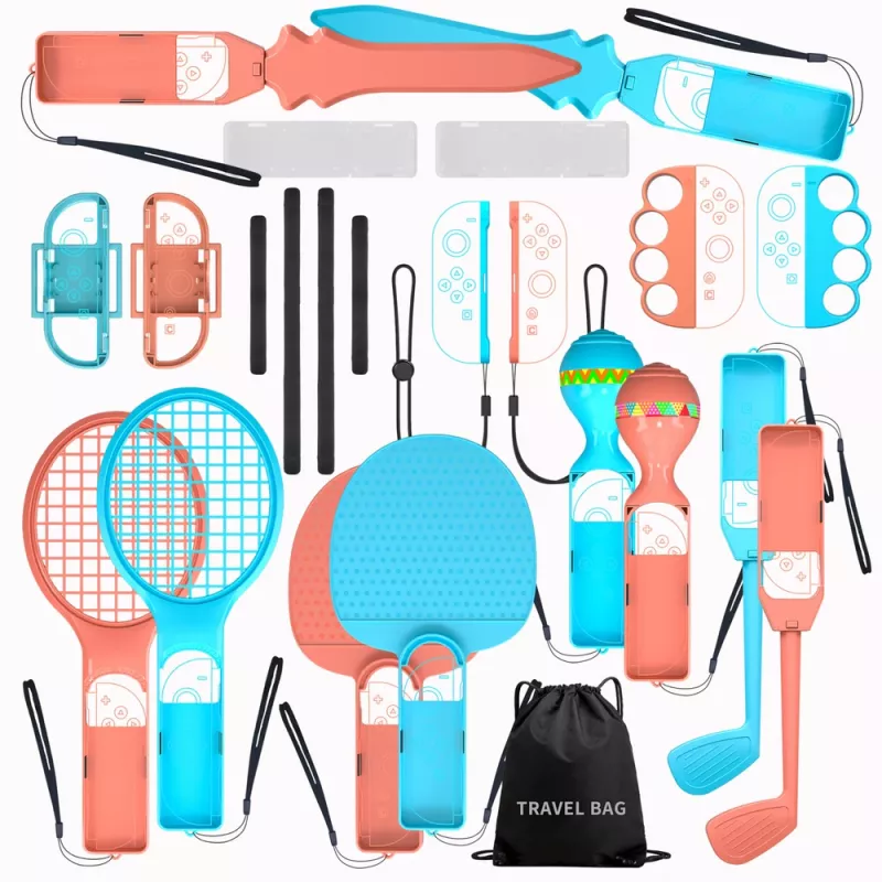HURTEL Family Accessories Kit 23 in 1 für Nintendo Switch 2 - Orange und Blau Set