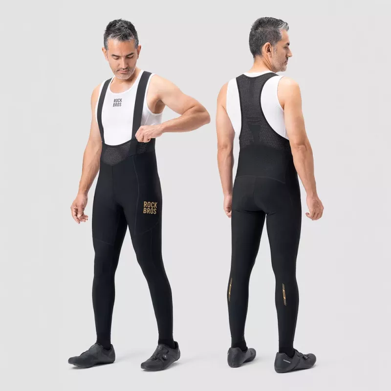 ROCKBROS YDCK012-1 Herren Rad-Trägerhose lang Thermo-Fleece mit Polster Größe S Schwarz