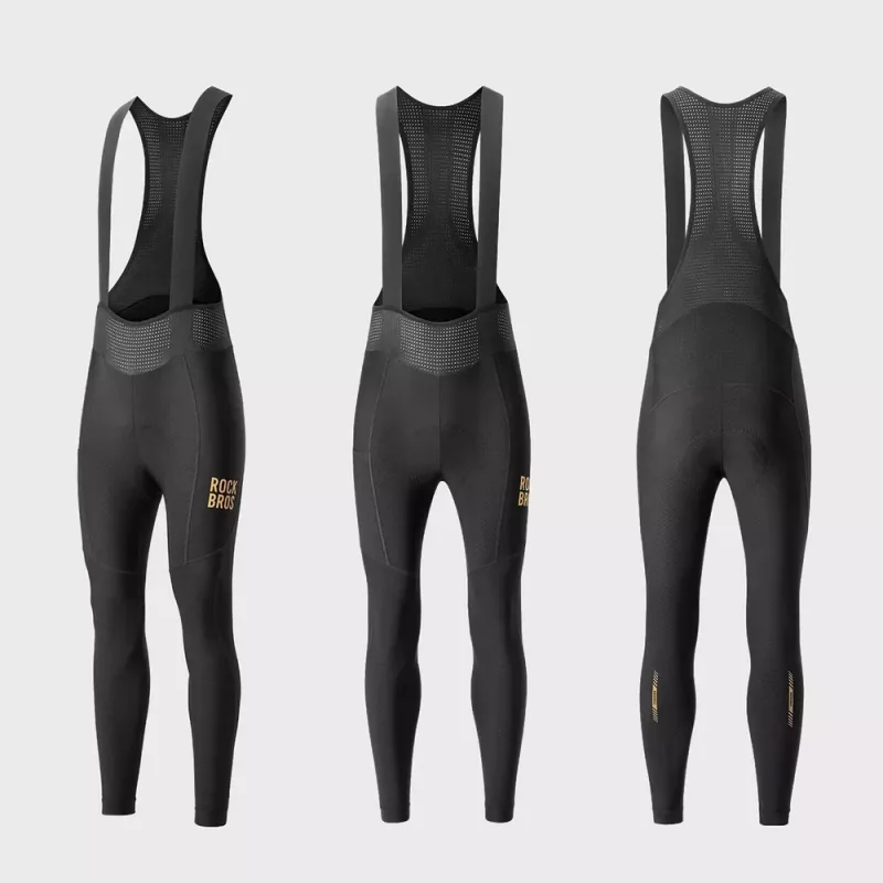 ROCKBROS Cycling Bib Tights YDCK012-1 Thermal Fleece with Pad XXL Black