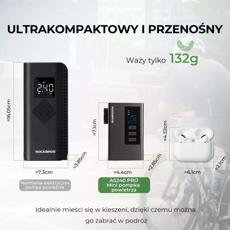 ROCKBROS AS240 PRO kabellose Luftpumpe, 120 PSI Kompressor, 420 mAh, Schwarz