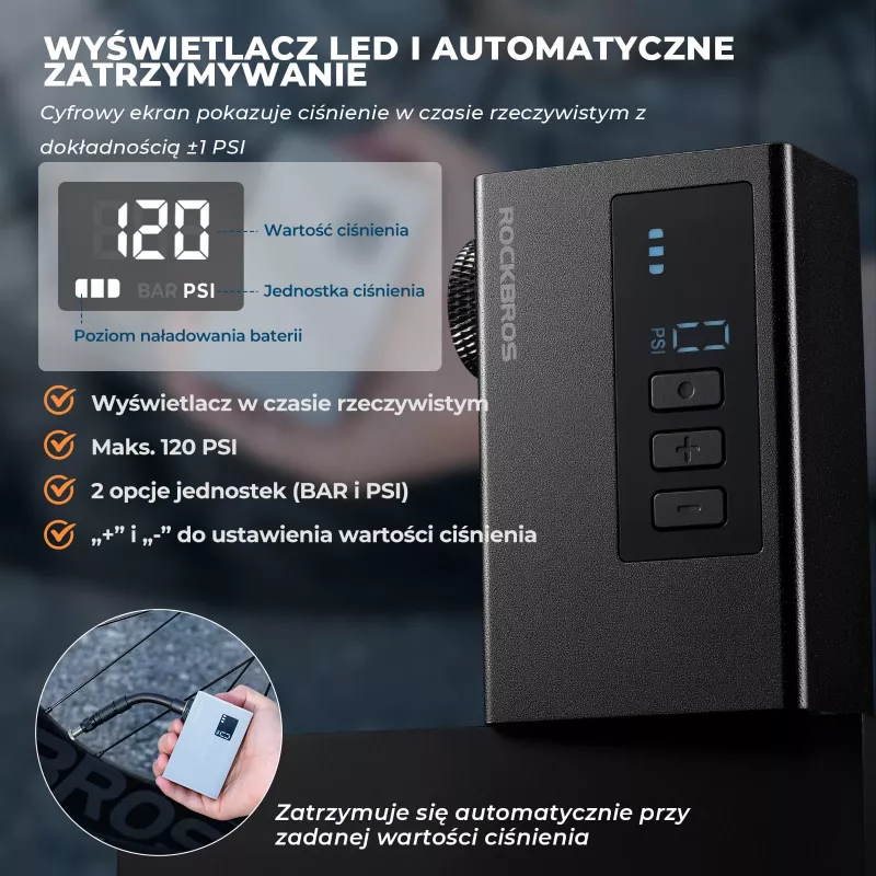 ROCKBROS AS240 PRO kabellose Luftpumpe, 120 PSI Kompressor, 420 mAh, Schwarz