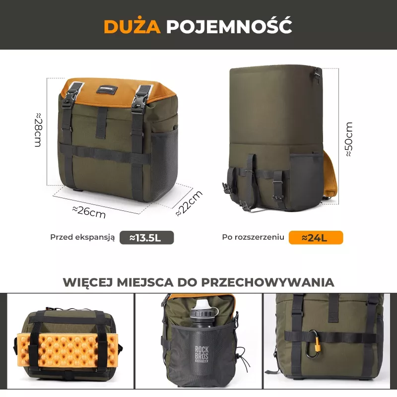 ROCKBROS W019 Fahrrad-Lenker-Tasche 13,5-24L Grün-Orange