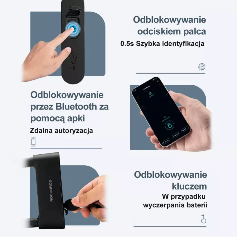Rockbros SMART Fingerprint & Bluetooth Fahrradkabelschloss 100 cm Schwarz