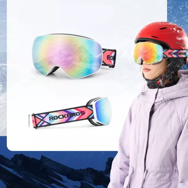 ROCKBROS SP284 Kinder-Skibrille - Mattweißer Rahmen, graue PC-Linse mit pinkem Kirschblüten-Spiegel