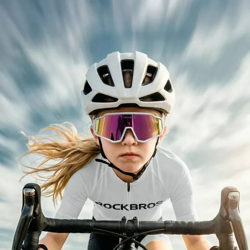 ROCKBROS SP383 Shining Warrior Fahrradbrille - Mattweißer Rahmen, polarisierte rote Gläser