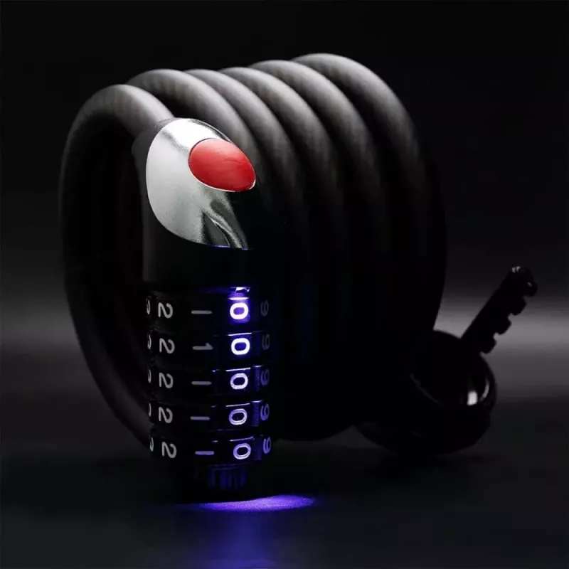 ROCKBROS RKS531 5-stelliges Zahlenschloss-Kabelschloss mit LED, 180 cm, Schwarz