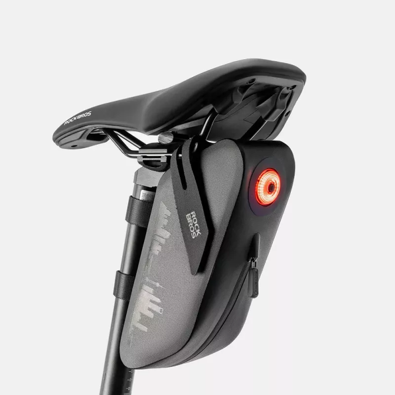 Rockbros AS-078-1 Satteltasche mit Smart-Rücklicht, 0,8 L, Schwarz