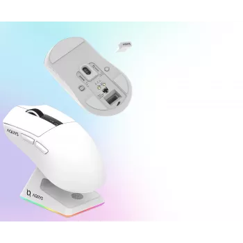 AQIRYS Zephyr kabellose Gaming-Maus, 2,4 GHz + Bluetooth, 26000 DPI, weiß
