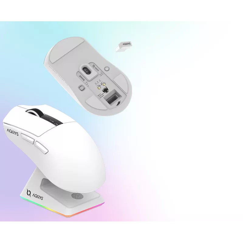 AQIRYS Zephyr kabellose Gaming-Maus, 2,4 GHz + Bluetooth, 26000 DPI, weiß