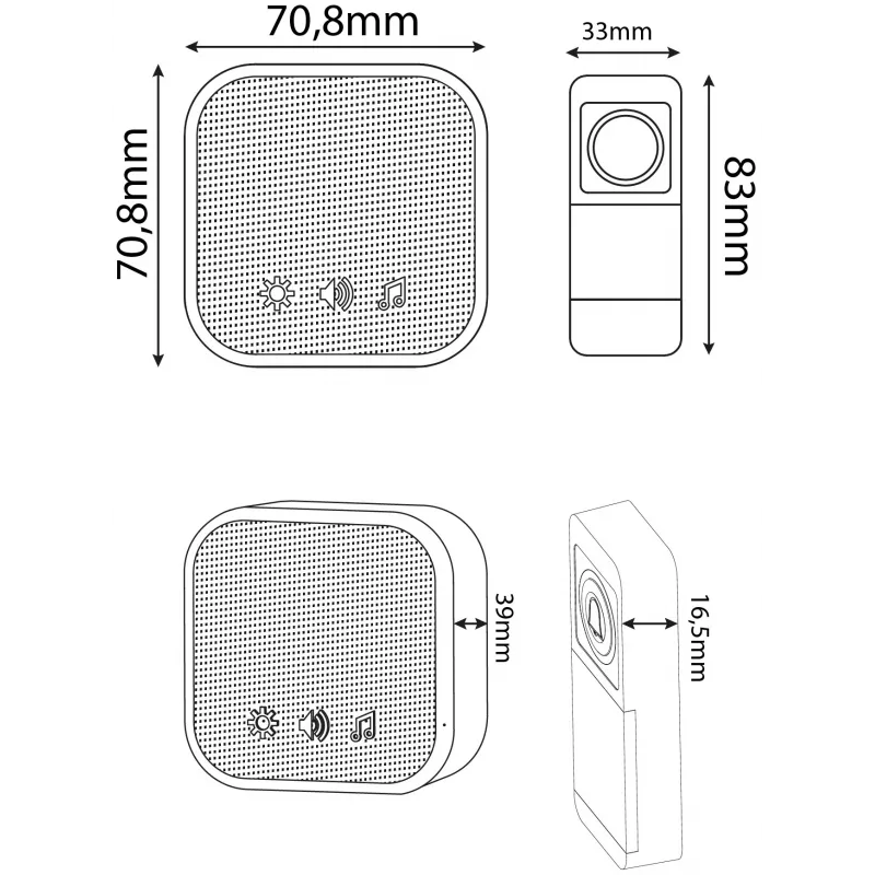 ENTAC Wireless Doorbell AC Plug-in IP44 Transmitter with 1x CR2032 Battery