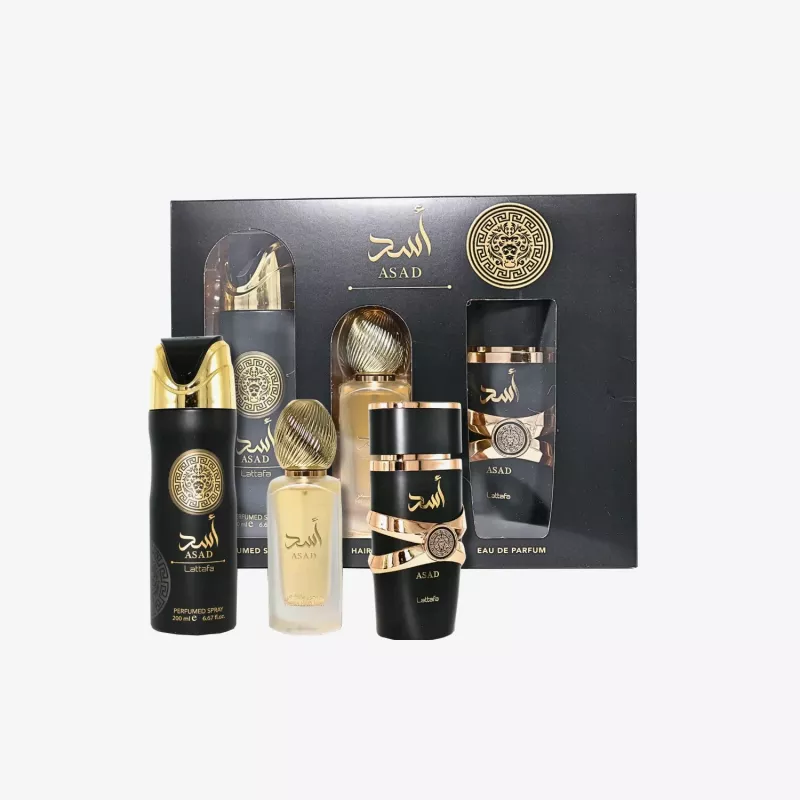 Lattafa Asad Eau de Parfum 100ml + Deodorant Spray 200ml + Air Freshener Spray 300ml Geschenkset