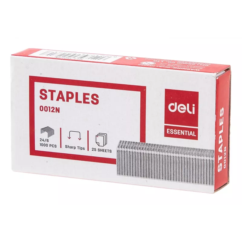Deli ESSENTIAL Heftklammern 24/6, 1000 Stück, verzinkter Stahl, Silber