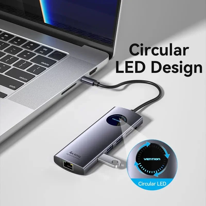 VENTION USB-C 10-in-1 Docking Station 8K 30Hz 100W PD mit LED-Display
