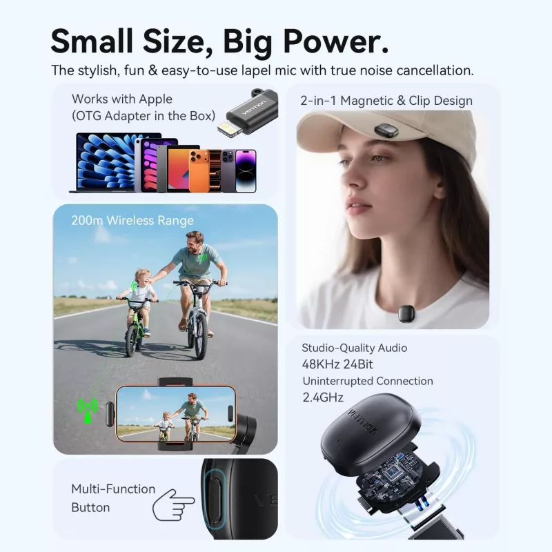 VENTION NCDB0 Clip-On Wireless Mikrofon mit ENC & ANC, 200m Reichweite