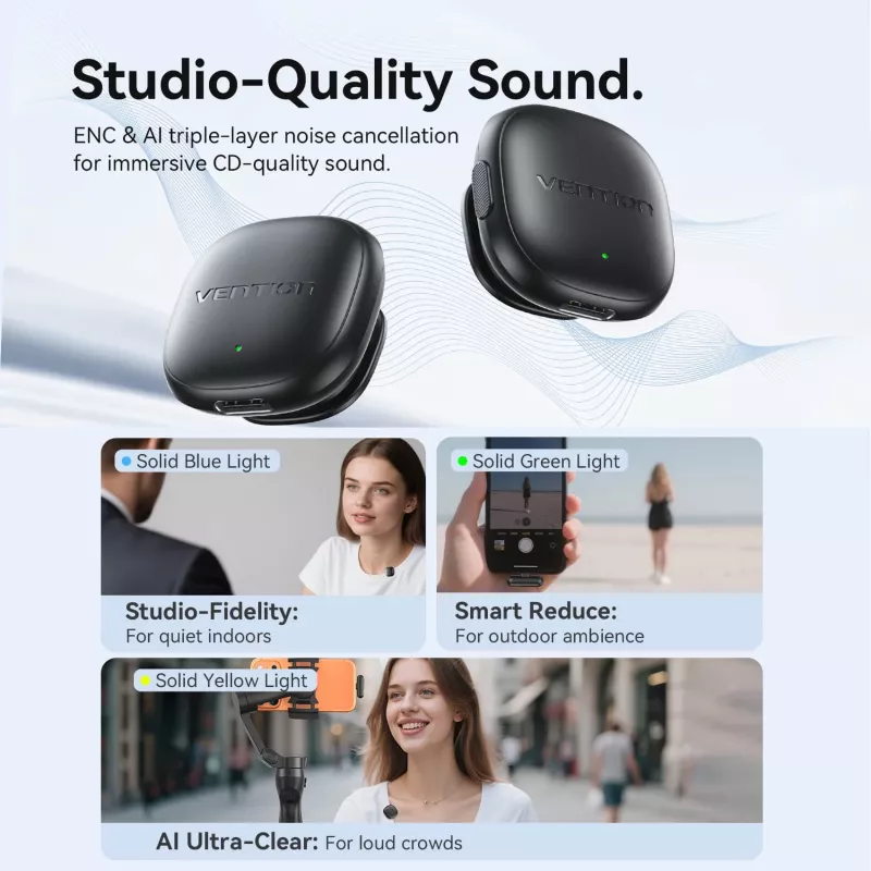 VENTION NCDB0 Clip-On Wireless Mikrofon mit ENC & ANC, 200m Reichweite