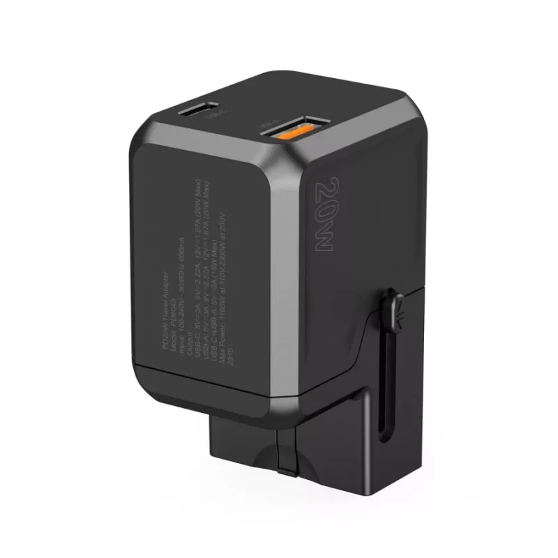 CHOETECH PD6038 38W GaN USB-C-Ladegerät mit USB-A, austauschbaren Steckern (EU/US/UK/AU) - Schwarz