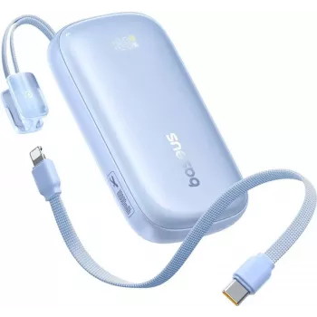 Baseus EnerFill FC21 Qpow 3 Ultra 10000mAh 45W Powerbank mit abnehmbarem USB-C/Lightning-Kabel - Blau