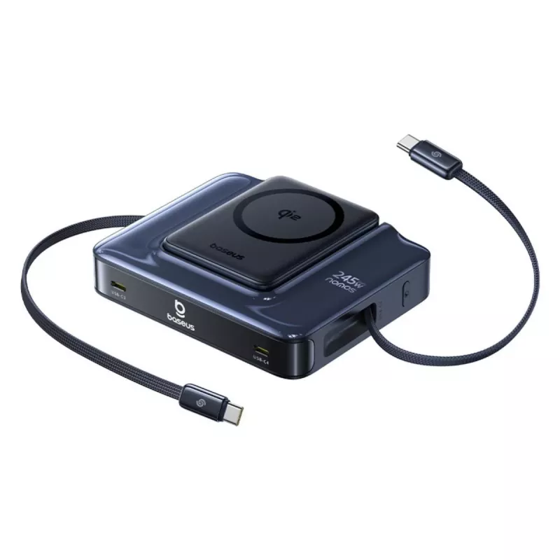 Baseus Nomos NH21 6-in-1 245W Wireless Charging Station mit zwei einziehbaren USB-C-Kabeln - Schwarz