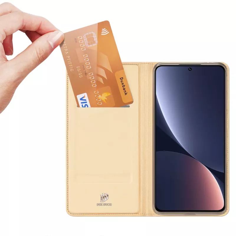 Dux Ducis Skin Pro Flip Case für Xiaomi 13, Geldbörse mit Kartenfach und Standfuß, Gold