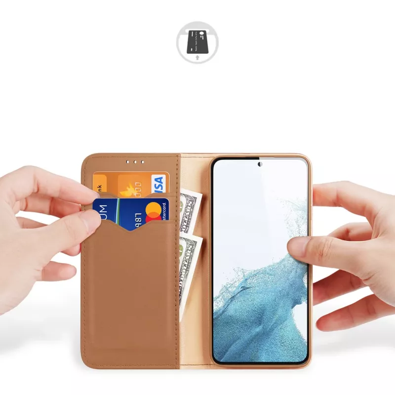 Dux Ducis Hivo Wallet Case für Samsung Galaxy S23+ mit RFID-Blockierung, Kickstand, Braun